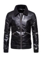 Men's Shearling Collar Black Bomber Jacket