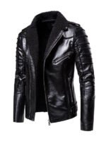 Men's Shearling Collar Black Bomber Jacket