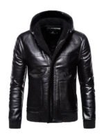 Men's Shearling Hooded Biker Leather Jacket