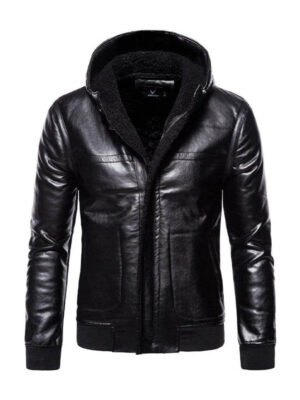 Men's Shearling Hooded Biker Leather Jacket