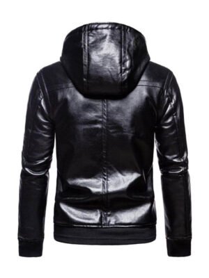 Men's Shearling Hooded Biker Leather Jacket