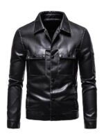 Men's Shirt Style Black Leather Jacket