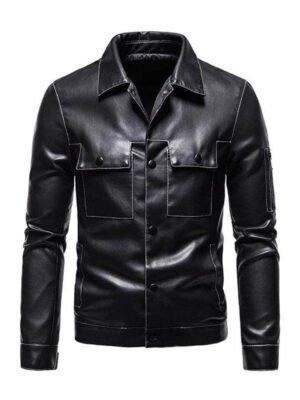 Men's Shirt Style Black Leather Jacket