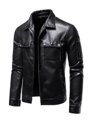 Men's Shirt Style Black Leather Jacket
