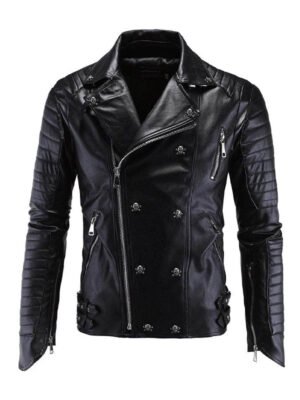 Men's Lapel Style Skull Biker Jacket