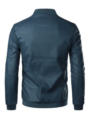 Men's Slim Fit Leather Blue Biker Jacket