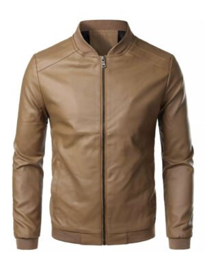 Men's Slim Fit Tan Brown Biker Jacket