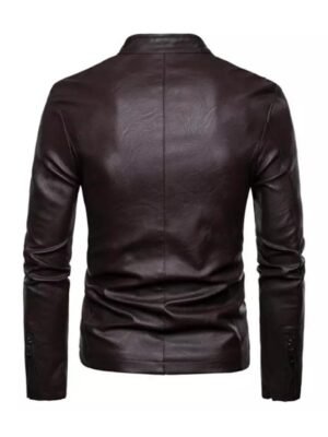 Men's Stand Collar Brown Motorcycle Jacket