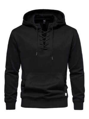 Unisex Lace-Up Black Hoodie