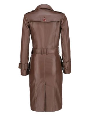 Women's Belted Brown Leather Coat