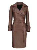 Women's Belted Brown Leather Coat