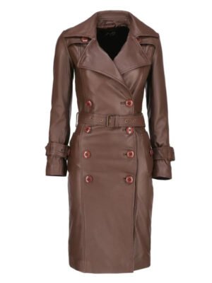 Women's Belted Brown Leather Coat