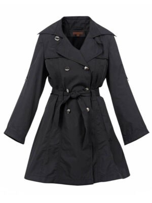 Women's Black Belted Cotton Trench Coat