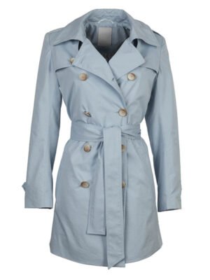 Women's Blue Belted Cotton Trench Coat