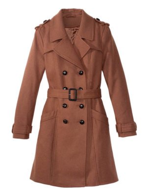 Women's Brown Belted Wool Trench Coat