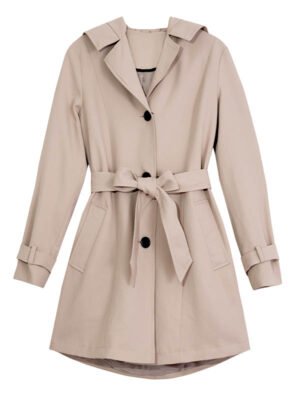 Women's Beige Belted Cotton Coat