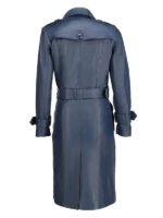 Women's Long Blue Leather Coat