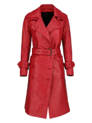 Women's Red Belted Trench Coat